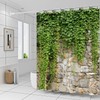 Spring Scenery Shower Curtains Set Green Leaves Plant Vine Stone