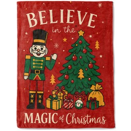 ainori Nutcracker Christmas Decorative Throw Blanket, Tree Soldier Print Decoration, Soft Flannel Winter Blankets for Couch Bed Sofa, Holiday Home Decor, Xmas Festival Gifts for Kids Adults 50x60 Inch