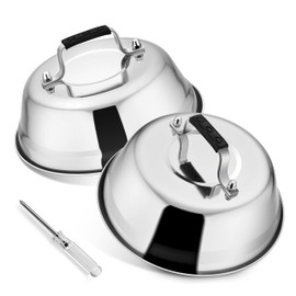 Herogo Burger Bell, Pack of 2 Stainless Steel Burger Lids with Plastic Handle, Burger Caps for Grill, Kitchen, Steak, Cheese, Grill & Teppanyaki, Durable & Dishwasher Safe, 17 x 6 cm (Round)