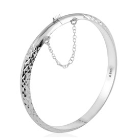 Shop LC 925 Sterling Silver Bracelets For Women Checkered Diamond Cut Bangles Cuff Jewelry Cute Gifts for Women 7" Valentines Day Gifts