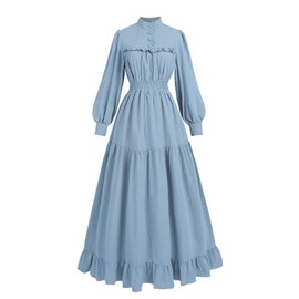 Nuoqi Victorian Dress for Women Long Sleeve Edwardian Dress 1800s Civil War Colonial Costume, Aero Blue, Large