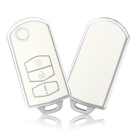 OFFCURVE Key Fob Cover for Mazda, Special Key Fob Case Cover Holder for Mazda 2 3 5 6 RX8 CX5 CX7 CX9 MX5 MPV Miata Smart Car Accessories, White Silver