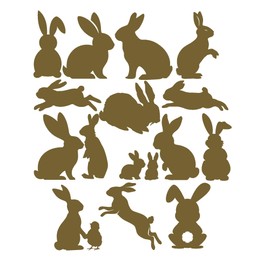 11 x Cute Bunny Rabbit Silhouette Waterproof Sticker Pack - Use on Car's, Laptops, Mirrors, Water Bottles, Scrapbooking, Fun Kids Gifts (Gold, 8cm (3.1") Pack)