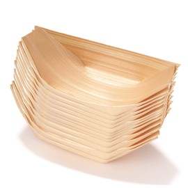 Wood Boat Plates,50 pcs Wooden Boat Dishes Bamboo Serving Trays Disposable Tableware Snack Bowl Serving Bowl for Fingerfood Currywurst Pommes Sushi