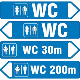 WC Sign with Arrow Arrow 3 mm Aluminium Composite, 50 x 11 cm Left or Right also with Meter Measurement