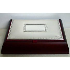 GAC Great American Classics Mahogany Wooden Jewelry Storage Box with Silver Lid