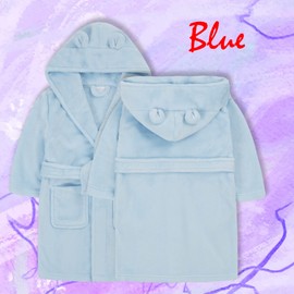 Metzuyan Baby Girls Boys Dressing Gown Fleece Snuggle Robe Hooded White Pink Grey Blue Red Novelty Newborn Blue 3-4 Years
