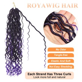 Goddess Locs Crochet Hair 1B/Purple 8 Packs Faux Locs Crochet Hair for Black Women Pre Looped River Locs with Curly Ends Synthetic Hair Extension (1B/Purple,12 Inch)