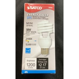 Satco Mini Compact Fluorescent Bulb 18W Soft White S7224 @3