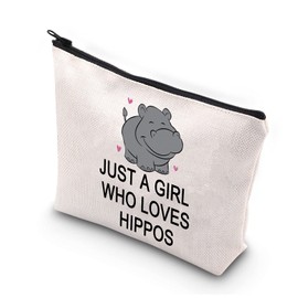 PLITI Hippo Makeup Bag Hippopotamus Gift Hippo Lover Gift Just a Girl Who Loves Hippos Cosmetic Pouch(Girl Loves hipposU)