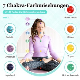 Pack of 47 8 mm Natural Stone Beads, Multicoloured Beads for Threading, Beads for Bracelets, Natural Stone Beads, Round Crystals, Natural Gemstone Beads for DIY Bracelet, Necklace, Jewellery Making