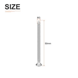 DTGN 50Pcs M3x50mm Flat Head Wood Screws, 304 Stainless Steel Phillips Self Tapping Screws - Good for Woodworking, Furniture - Silver