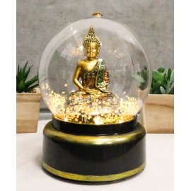 Eastern Enlightenment Buddha Meditating Air Powered LED Light Golden Water Globe