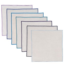 Hell Blues Pure Linen Pocket Square with Embroidered color edge Classic Gentlemen accessories for Men Suits (Blue Linen - 7)