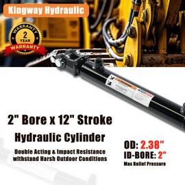 Kingway Hydraulic Double Acting Hydraulic Cylinder - AG Tie-Rod Hydraulic Cylinder 2" Bore, 12 inch Stroke - 3500 PSI, 9400 LBs Column Load, SAE#8 Ports, 1" Pin Holes