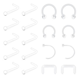 MODRSA 18G Clear Nose Studs Clear Nose Rings for Work Plastic Nose Rings for Surgery Clear Nose Piercing Nose Retainer Septum Retainer Clear Septum Ring Plastic Septum Ring 16G