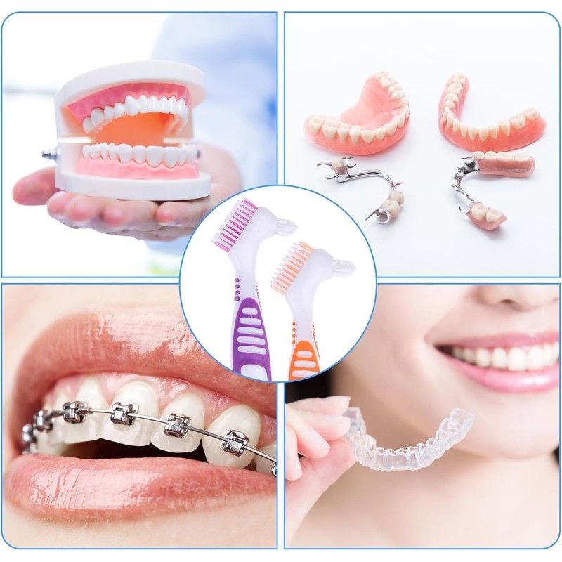 Set of 2 Denture Brushes with Double Bristle Head, Oral