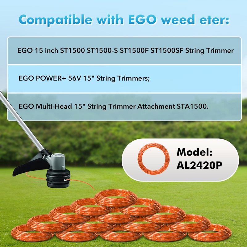 15 Pack AL2420P Replacement Twisted Trimmer Line Compatible with All