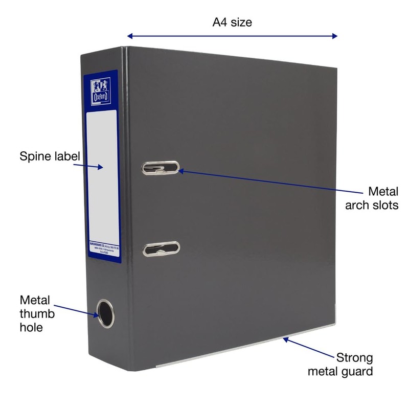 Oxford Premium A4 Lever Arch File, Charcoal Black Single Folder,