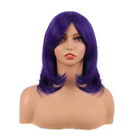 MapofBeauty 18 Inch/45 cm Layered Bangs Straight Synthetic Fiber Shoulder Length Hair Daily Use Wig (Dark Purple)