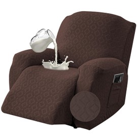 Gennia Waterproof Recliner Chair Cover,Stretch Reclining Sofa Covers with Pockets,Washable Lazy Boy Recliner Slipcovers,Leakproof Couch Protector for Kids, Pets, Dog and Cat (1 Seat, Chocolate)