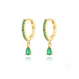 Rockyu Women's Small Earrings, Gold 925 Silver, Turquoise, Black, Green, Purple, Zirconia Ring Earrings, Dangling, Drop-shaped, Water Drop Pendant, Drop Earrings, Sterling Silver, Hypoallergenic, Hoop