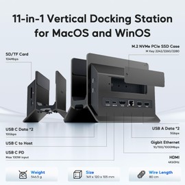 PULWTOP Vertical Laptop Docking Station for MacBook Pro/Air, Support SSD Expansion, 4K HDMI, 2*USB-C 10Gbps, 2*USB-A 5Gbps, RJ45, SD/TF and USB-C 100W PD Dock for Type-C Mac/Windows Laptops - Black