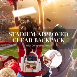 Missnine Clear Backpack Stadium Approved, Thick PVC Mini Clear Bag with Leather Trim for Sports Event, Concert, Festival, Pink