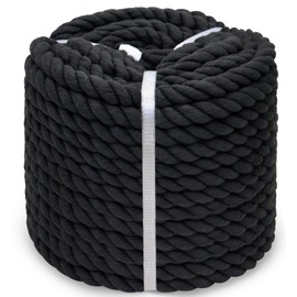 BONSINY Natural Twisted Cotton Rope 3/4 Inch x 100 Feet - Thick Black Rope for Swing Hanging