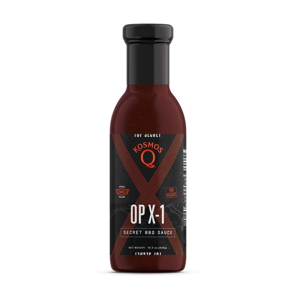 Kosmos Q OP X-1 Secret BBQ Sauce - 15.5 Oz Bottle for Award-Winning BBQ & Marinades - Thick Barbecue Sauce for Tender & Juicy Meat (OP X-1 Secret)