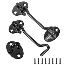 Flintronic Pack of 2 Storm Hooks, 3 Inch Stainless Steel Cabin Hooks, Latch Door Storm Hooks, Gate Hook Lock with Screws Hooks, Door Hooks for Garage Door, Window, Barn Door, Door Locks (Black)