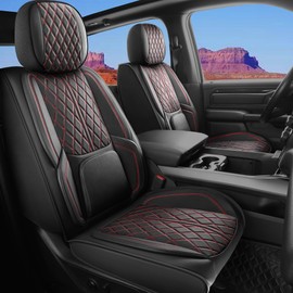 DuDuWang Car Seat Cover Custom Fit for Dodge Ram 1500 2500 3500 2002-2025 Faux Leather Seat Cover Set Compatible with Crew Quad Regular Cab Pickup Truck Cushions (Black & Blue, Front Seat)