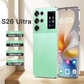 Real High Quality S26 Ultra 16GB+1TB Big Storage 7.3-Inch Big Screen Unlocked 5G Android 14 Dual SIM 108MP HD CDMA Mobile Phoneram: 16g, storage capacity: 1TB, color: Green