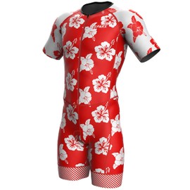 Sparx Mens Triathlon Suit - Aero Triathlon Suit Men - Short Sleeve Tri Suit Racesuit (2XL, Hisbiscus)