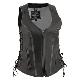 Milwaukee Leather Women's V-Neck Distress Grey Premium Leather Motorcycle Rider Vest w/Side Laces MLL4531 - Medium