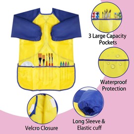 Yzzyemn 2 Pack Waterproof Art Smock, Artist Painting Apron with 3 Pockets for Cooking Painting Party Supplies, Long Sleeve (Paints and Brushes Not Included)