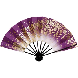 [Kasumi Haru] Mai Fan, 9.0 inches (5 minutes), Deep Blur Golden Cherry Blossom, Black Lacquered Bamboo, Red, Black, Purple 1305-1306-1307 (Purple), purple