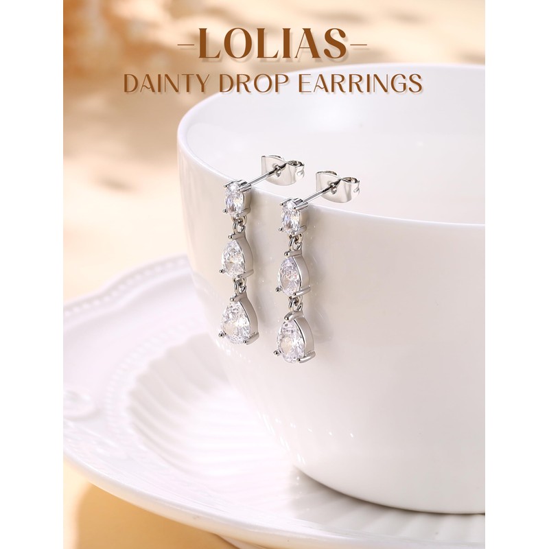 LOLIAS 925 Sterling Silver Dangle Earrings for Women Hypoallergenic CZ