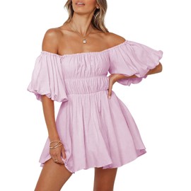 Dokotoo Dokotoo Womens Summer Dresses Lantern Sleeve Square Neck Beach Dresses Ruffle A-Line Purple Dresses for Wedding Guest Elastic Waist Casual Mini Dresses Large