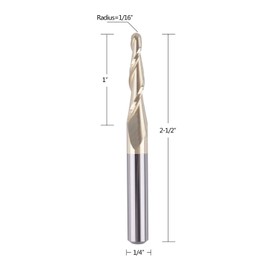 SpeTool Tapered Ball Nose End Mill 1/4" Shank with 1/16" Cutting Radius for 3D Carving Engraving Router Bit, ZrN Coated