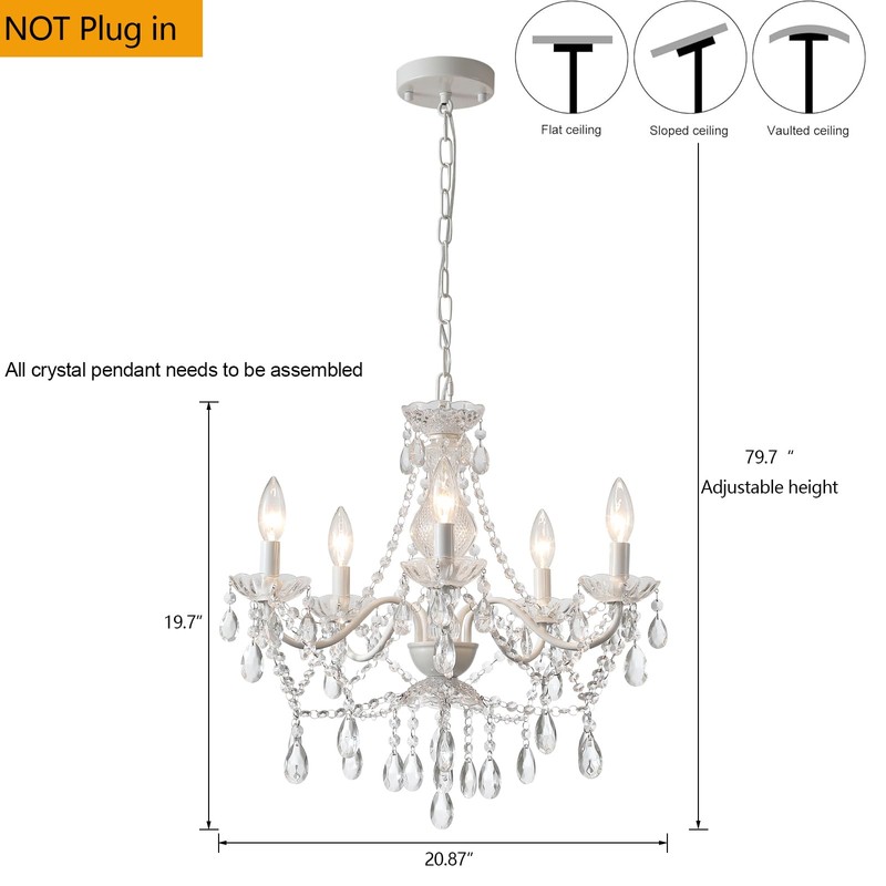 Crystal White Chandelier, Ceramic White Hanging Pendant Light,Crystals Pendant and