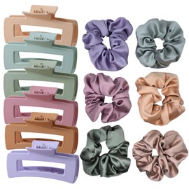 12Pack Hair Clips and Satin Scrunchies for Women Set Hair Bands Matte Flat Claw Clips for Women and Girls Hair Ties no Damage Hair Accessories