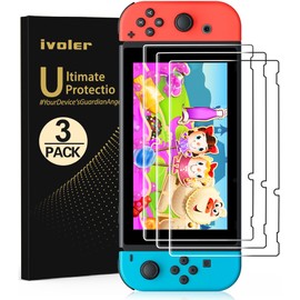 iVoler Switch Protective Glass Film Switch, Strong 9H 3D Round Edge Treatment, Water Repellent, Oil Repellent, Bubble Prevention, Fingerprint Prevention, Shatterproof, Pita Sticking, Pasting Tools Included, Self-Adsorption, 9H