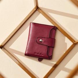 BOSTANTEN Women Leather Wallet RFID Blocking Small Bifold Zipper Pocket Wallet Card Case Purse with ID Window Red