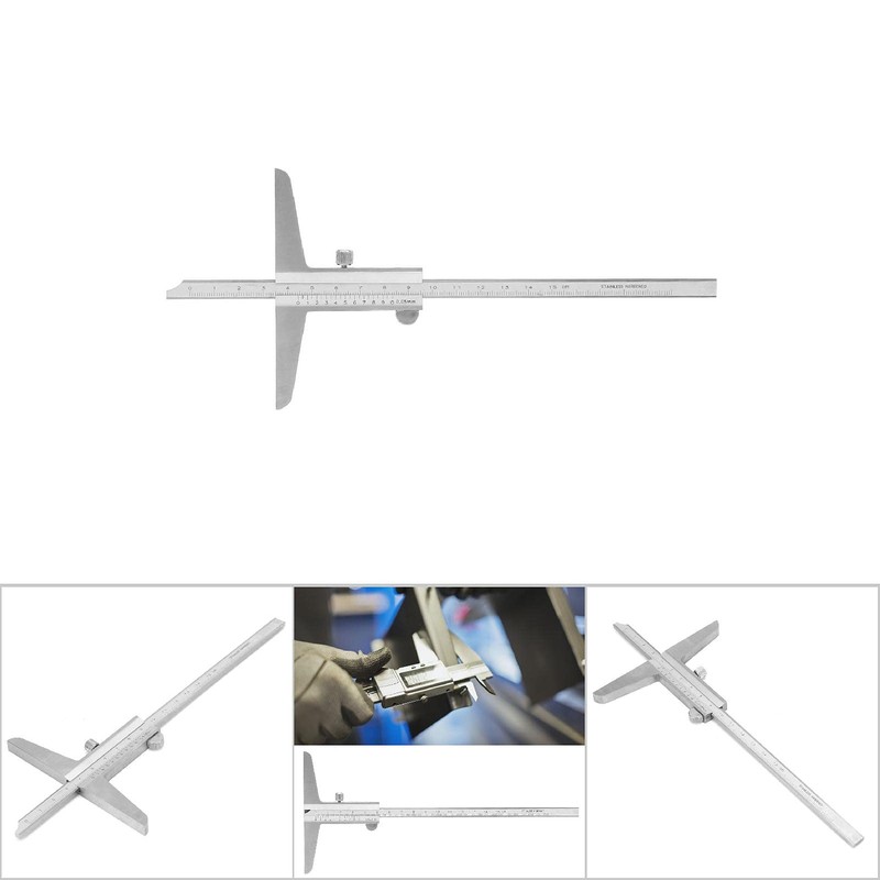 lyrlody Depth Caliper, Stainless Steel Depth Caliper for Machine Processes,