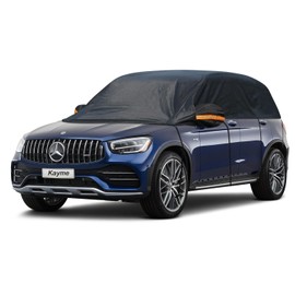 Kayme Half Car Cover, Windshield Cover for Ice and Snow Top with Reflective Straps, Roof Cover Waterproof All Weather Dust, Sun Protection. Front Rear Window Cover Fit SUV. YM (UP to 142'')