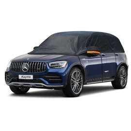 Kayme Half Car Cover, Windshield Cover for Ice and Snow Top with Reflective Straps, Roof Cover Waterproof All Weather Dust, Sun Protection. Front Rear Window Cover Fit SUV. YM (UP to 142'')