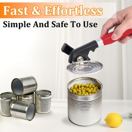 Manual Can Opener, Safety Can Opener with Smooth Edge, Side Cut Manual Tin Opener, Rust-Free Handheld Jar Opener with Magnet for Easy Lid Removal, Easy to Use, Safe for Novices and Seniors