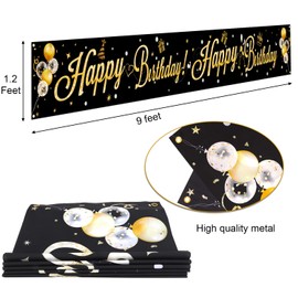 HOWAF Geburtstag Party Dekoration, Extra Gro?es Schwarzes Gold Geburtstag Banner, Happy Birthday Banner Geburtstag deko f¨¹r Frau M?nner M?dchen Jungen 13. 16. 18. 21. 30. 40. 50. 60.70 Geburtstag