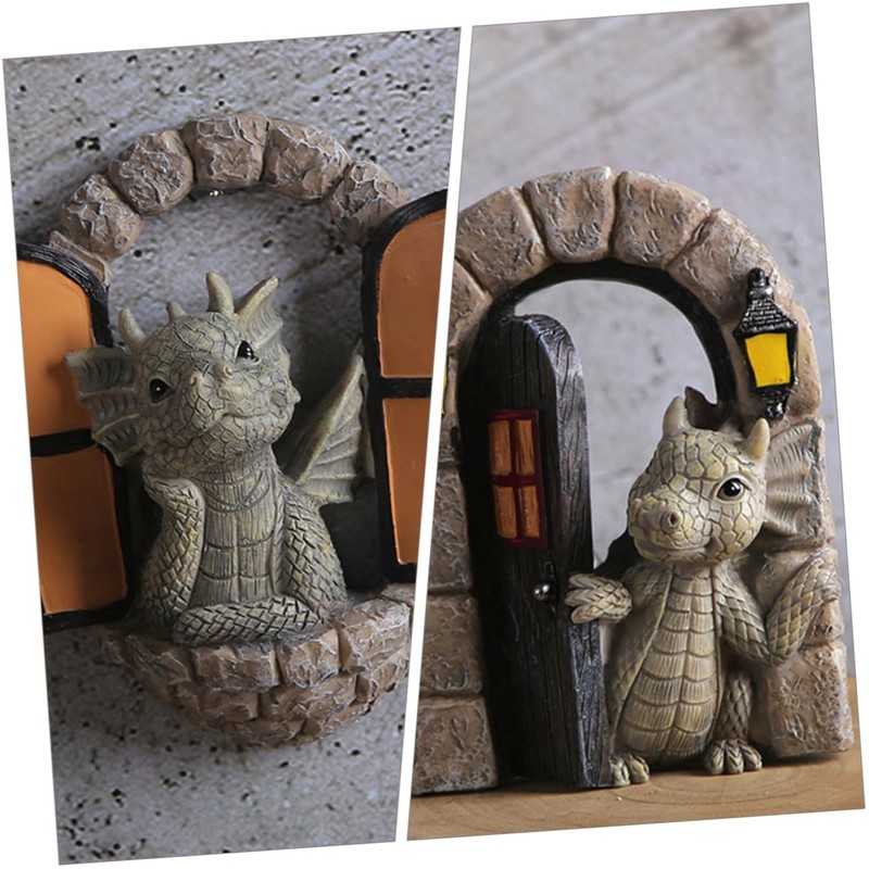 Kisangel 2pcs Resin Dragon Garden Decoration Resin Dragon Statue Outdoor